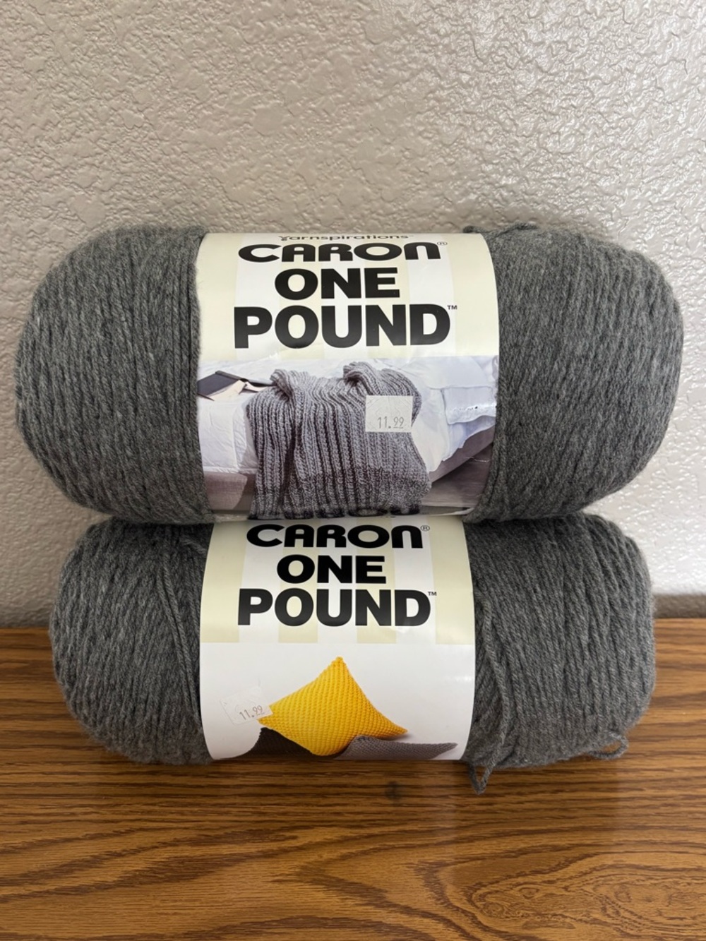 NEW 2 Skeins of Caron One Pound Yarn - Med Gray Mix
